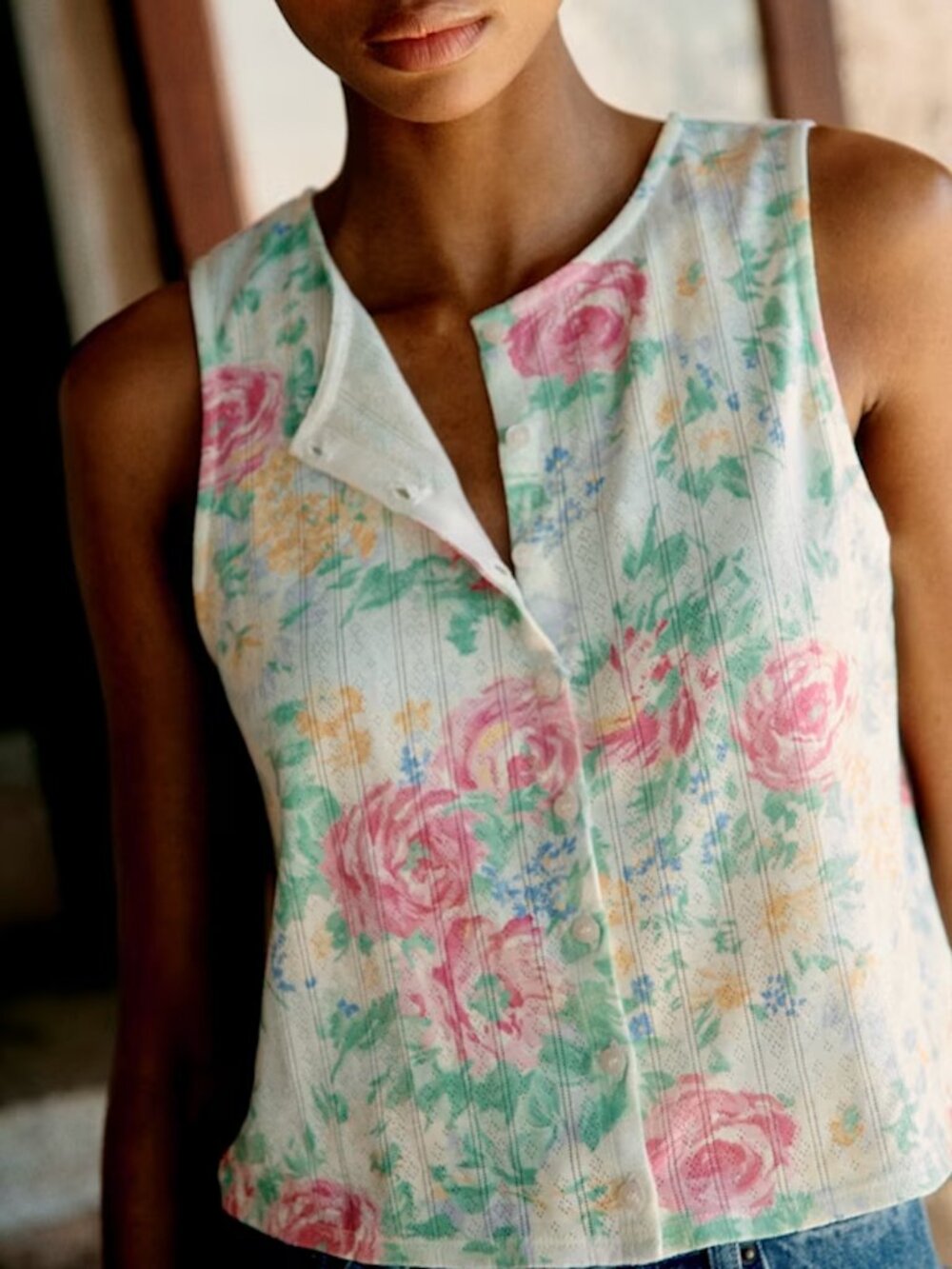 Sézane Loriane Top in Sunny Pointelle Floral